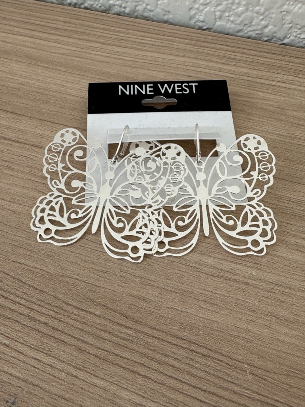 Nine West White Butterfly Filigree Drop Earrings - Picture 2 of 5